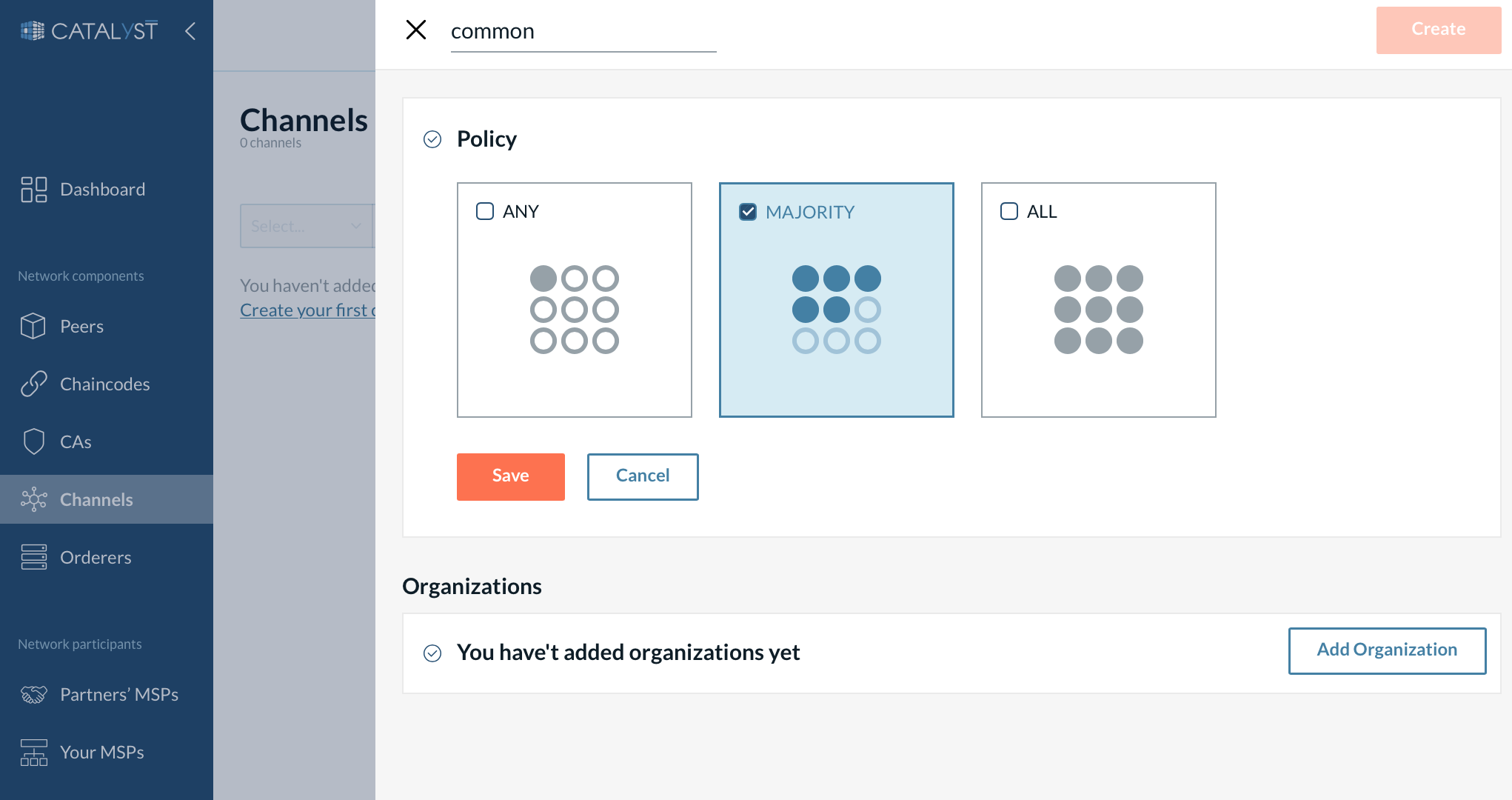 Create a channel - Select policy