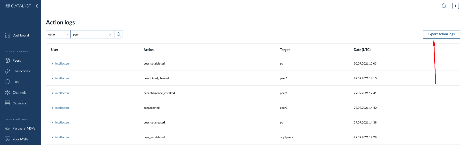 Export action logs